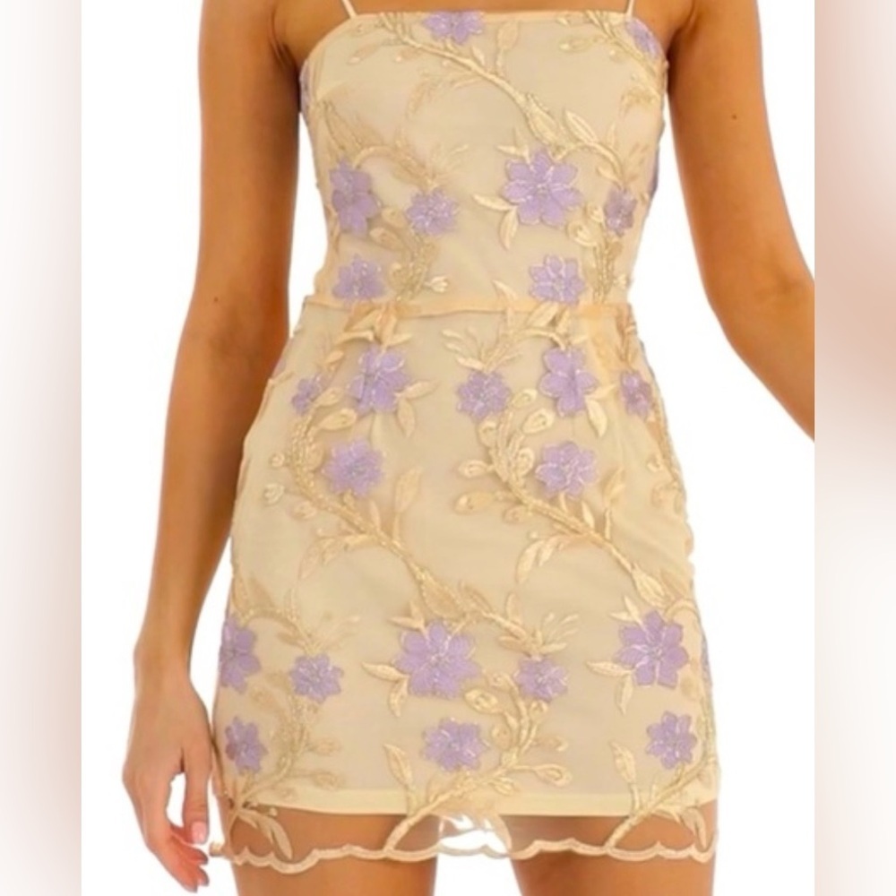 Lucy in the Sky Amari Gold Floral Mesh Dress. Small. Prom graduation hoco